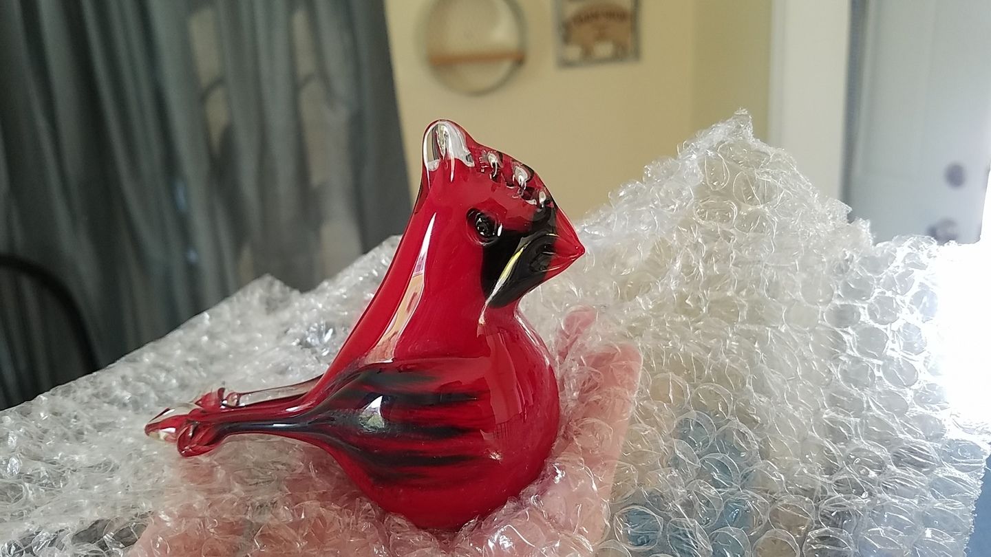 Customer photo review of Glass Cardinal with Infused Cremation Ashes