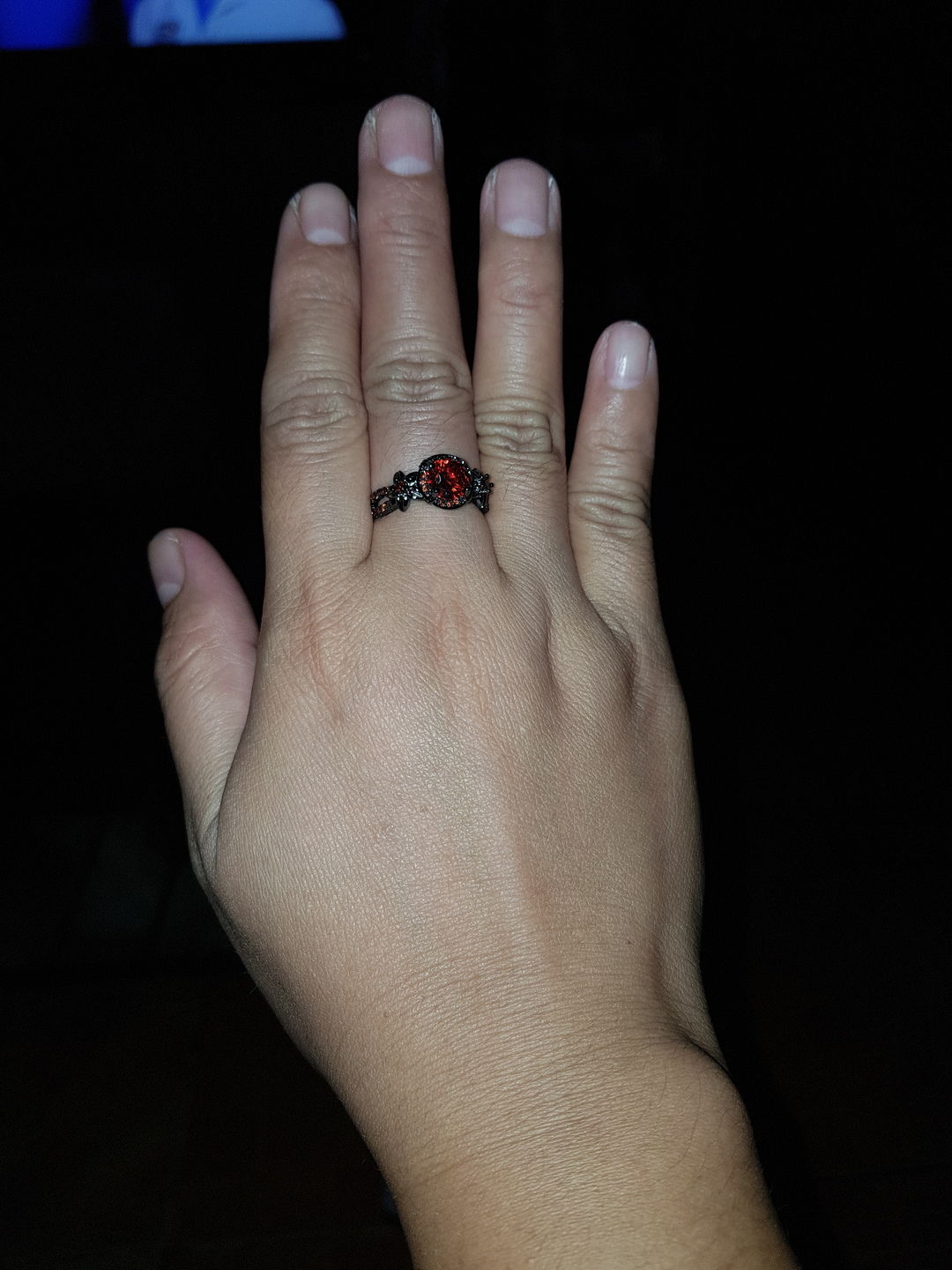 Customer photo review of Flower Ruby Black Gold Ring