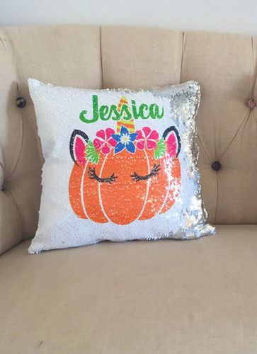 Dinosaur Personalized Magic Sequin Pillow Lemonsareblue