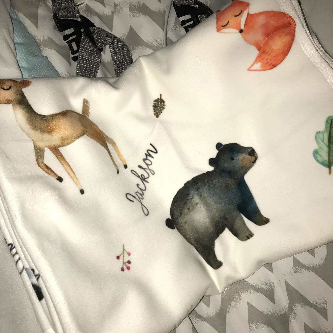 Customer photo review of Woodland Animals Personalized Baby Blanket
