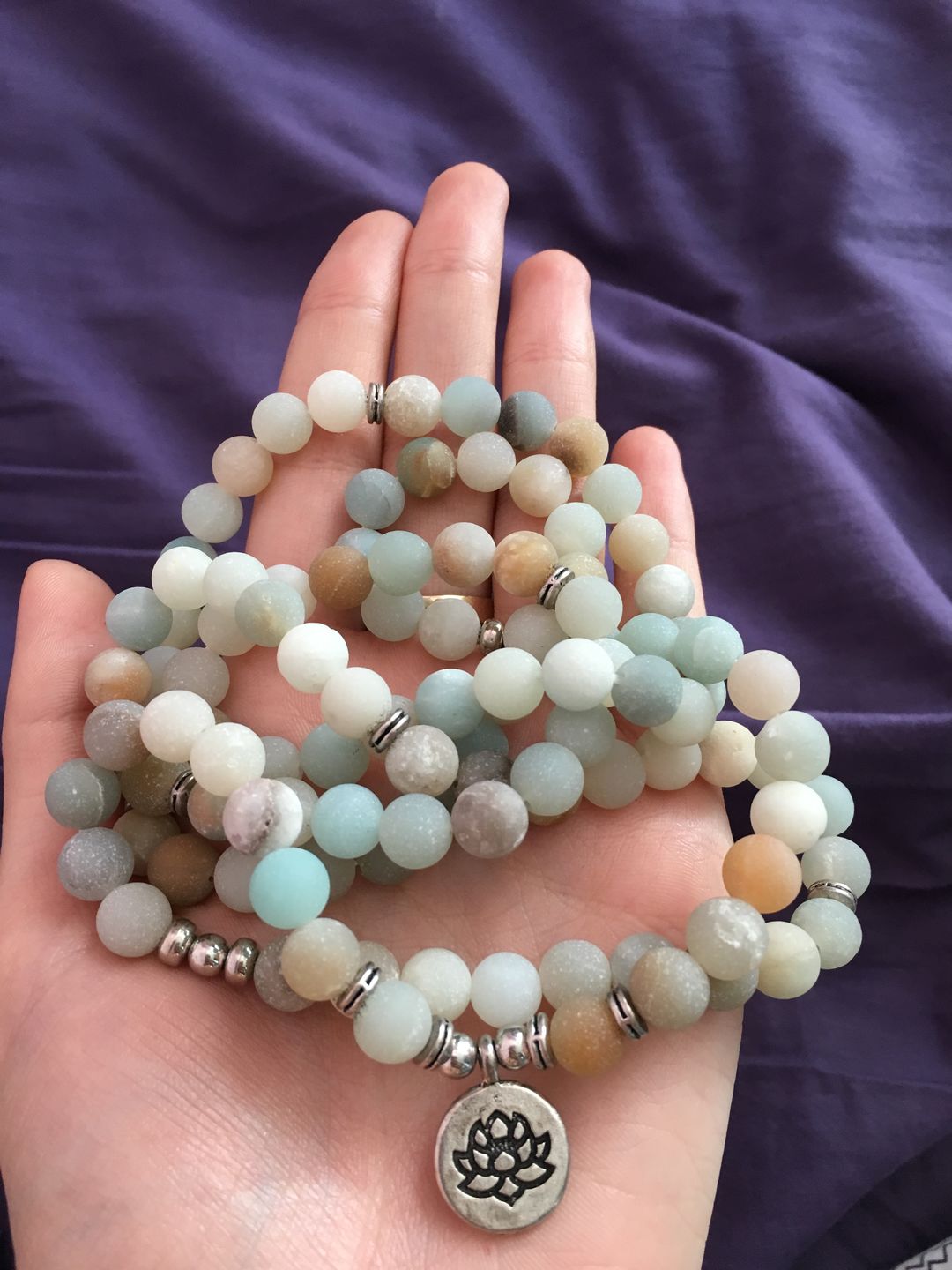 Customer photo review of 108 Natural Matte Amazonite Stone Mala Prayer Beads
