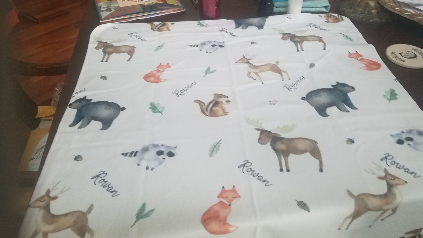 Customer photo review of Woodland Animals Personalized Baby Blanket