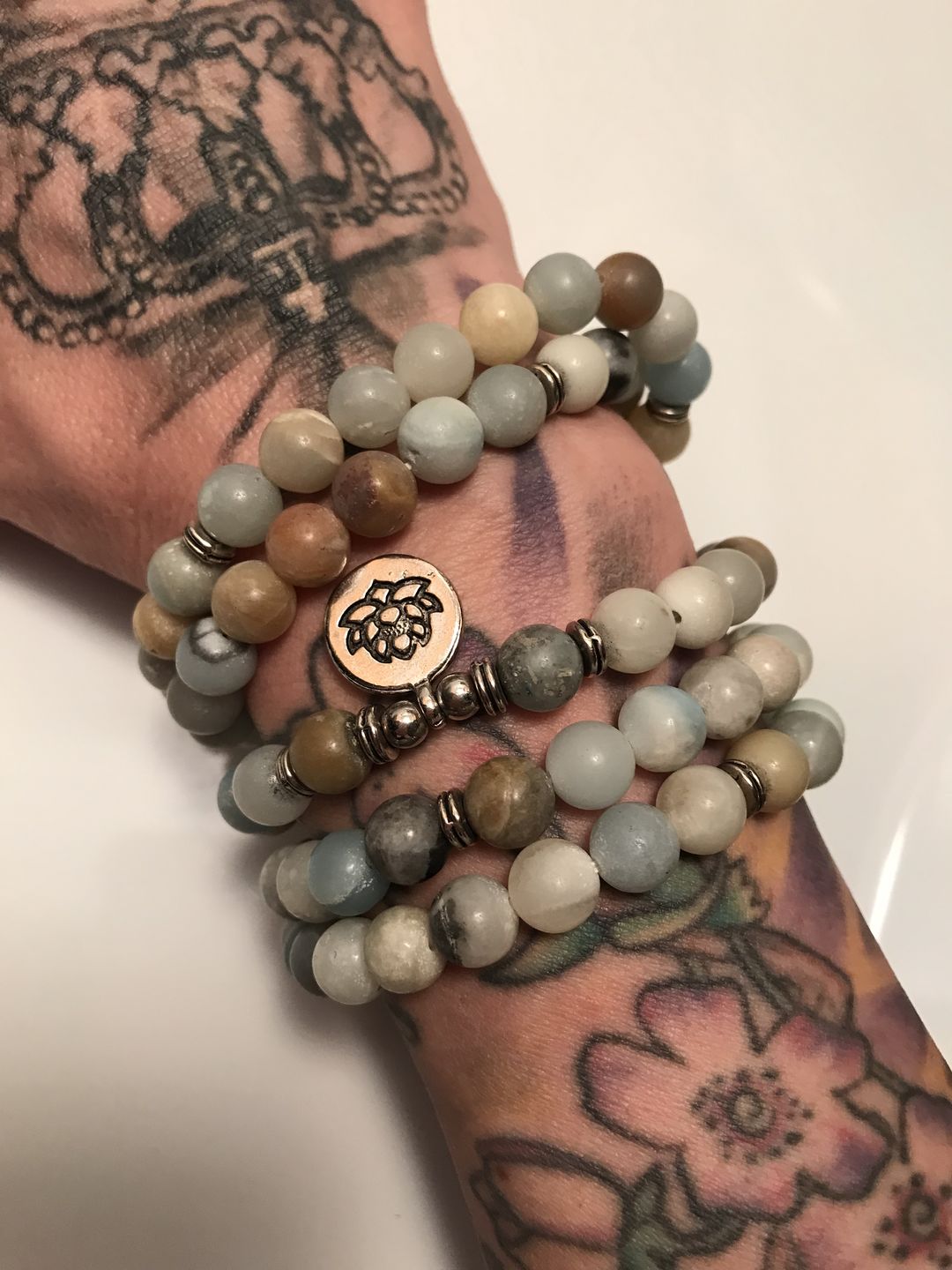 Customer photo review of 108 Natural Matte Amazonite Stone Mala Prayer Beads