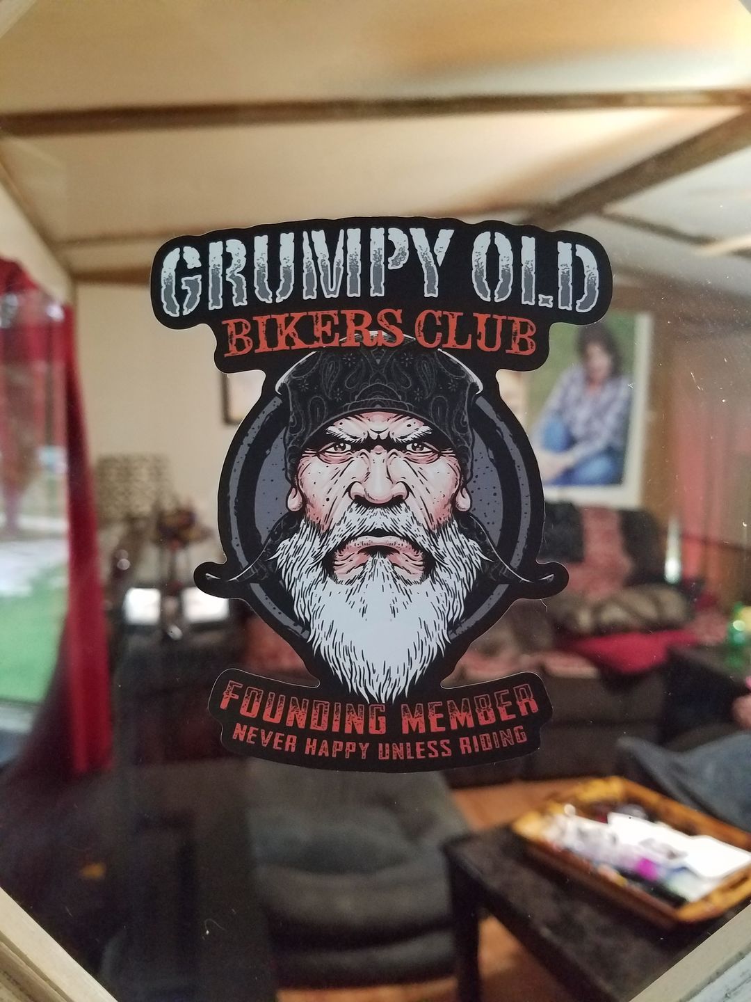 Customer photo review of Grumpy Old Bikers Club Founding Member 4" Decal