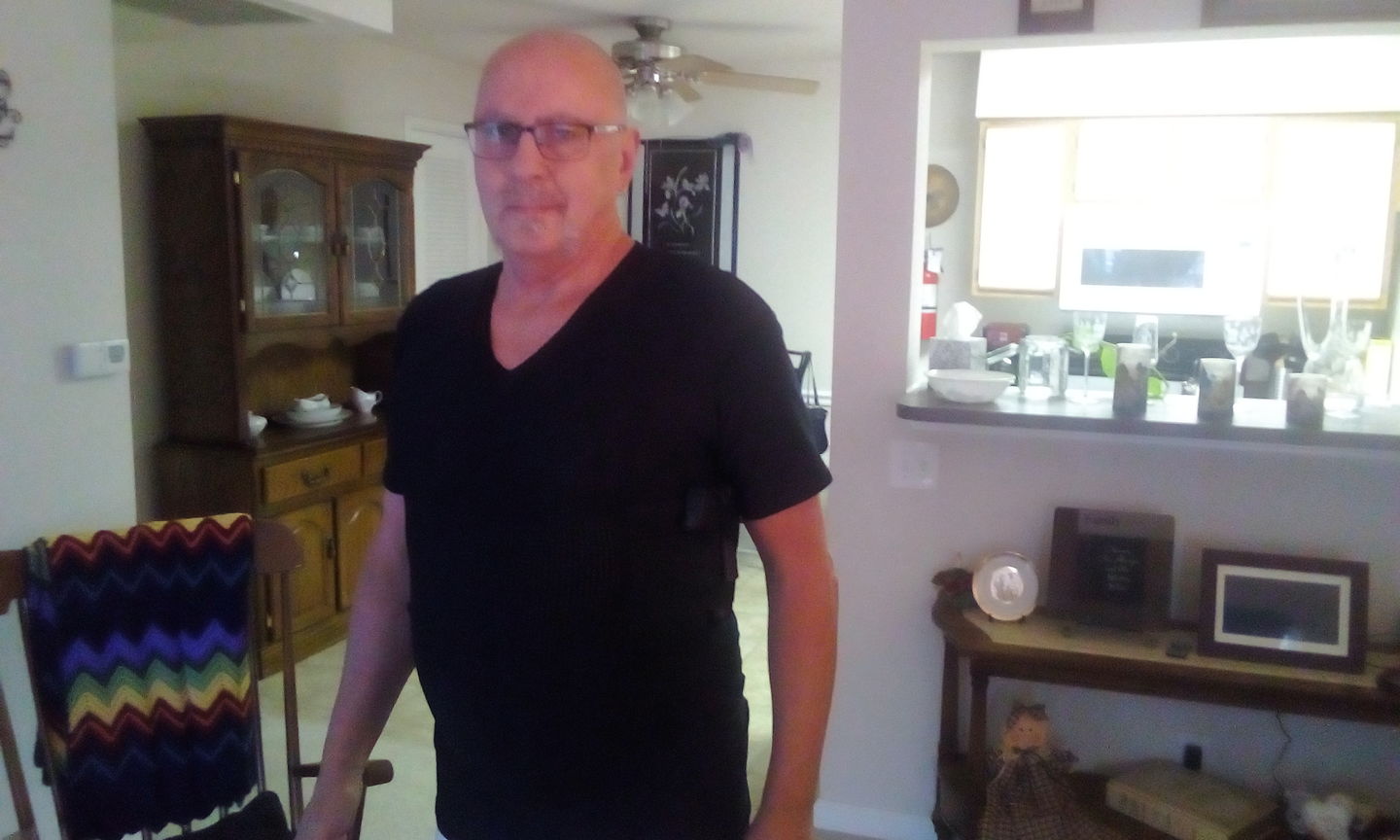 Customer photo review of Mens Concealed Carry Coolux Mesh V-Neck Tee