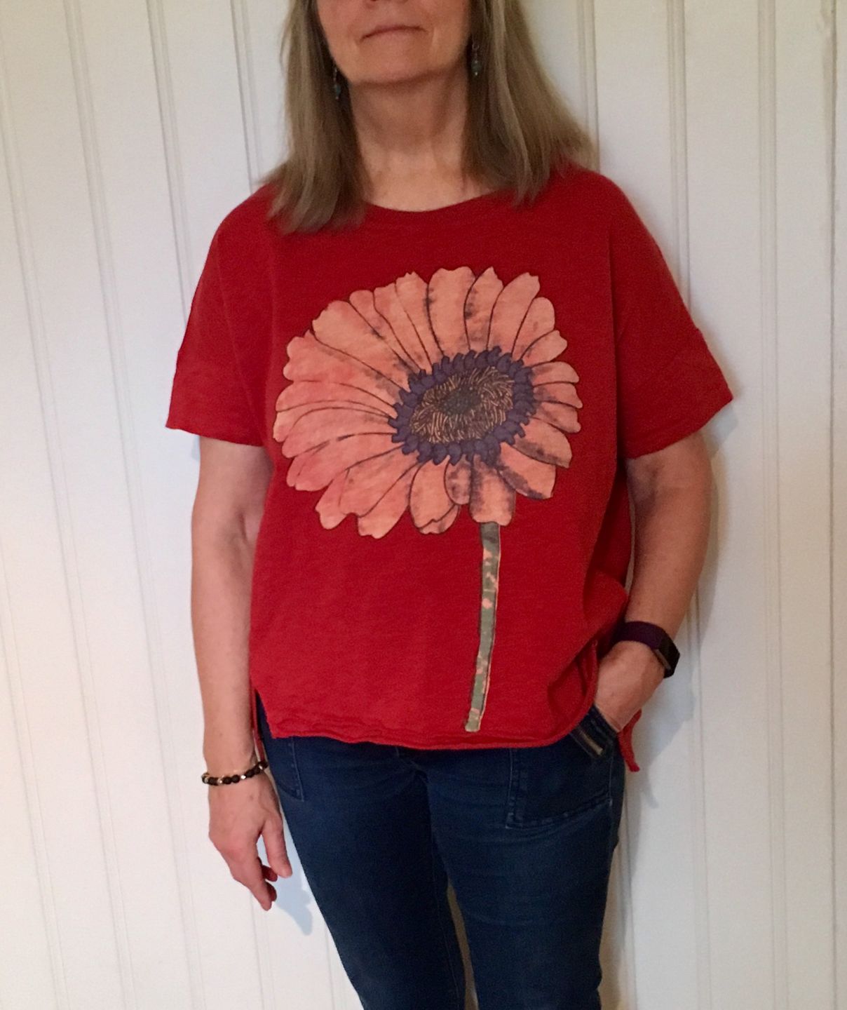 Customer photo review of Plus Size - Shoulder Sleeve Loose Sunflower Printed T-shirt