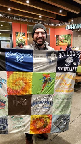 T-shirt quilt featuring centennial bulldogs by Bridget from NV