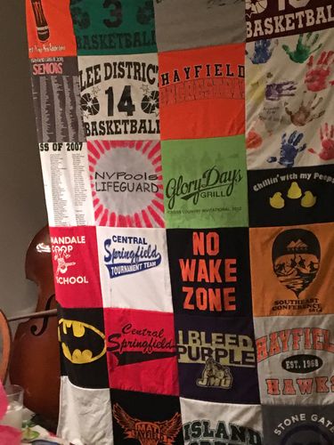 T-shirt quilt featuring hayfield hawks, central springfield tournament team by Sandy from VA