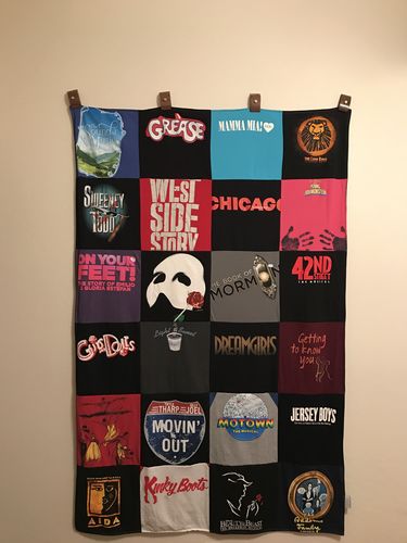 T-shirt quilt with musicals, theater themes by Maria from AZ