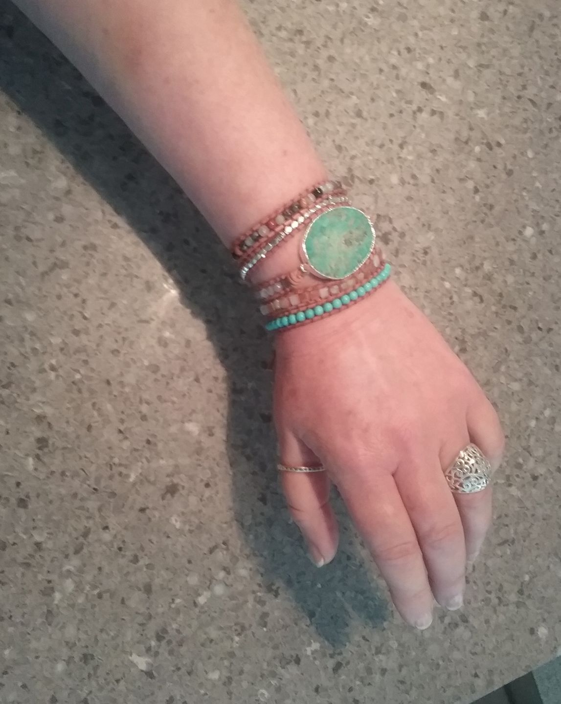 Customer photo review of Handmade Natural Ocean Jasper Leather Wrap Bracelet