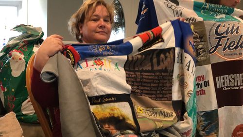 T-shirt quilt with travel, vacation themes by Gail from NJ