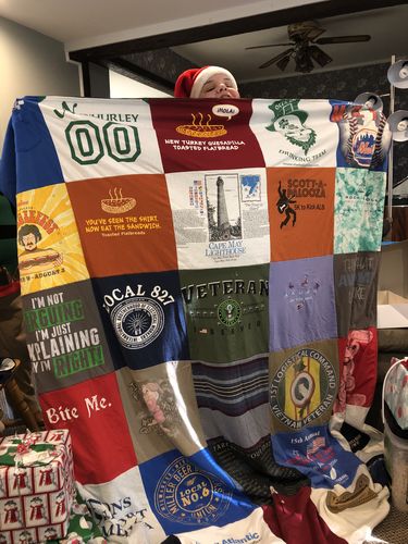 T-shirt quilt with gardening, cooking themes by Gail from NJ