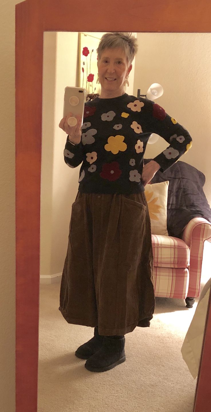 Customer photo review of Plus Size - Elastic Waist Calf Length Winter Corduroy Skirt