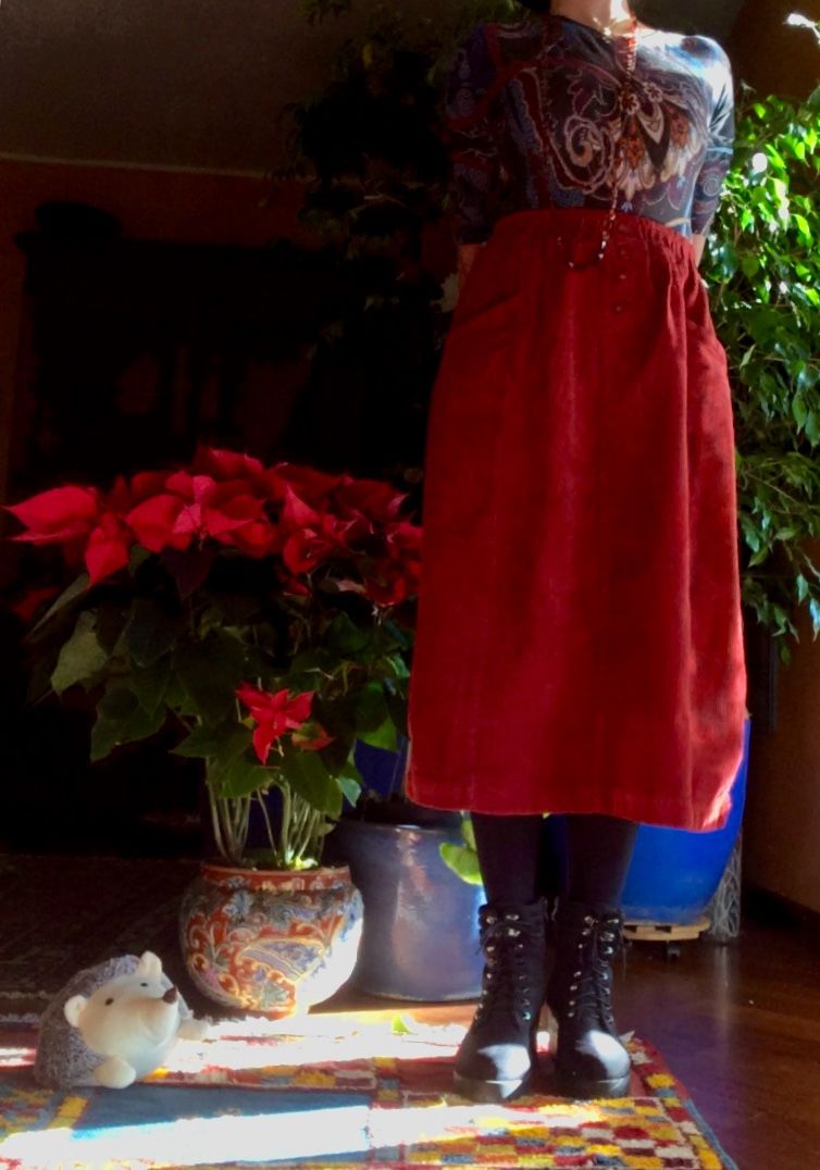 Customer photo review of Plus Size - Elastic Waist Calf Length Winter Corduroy Skirt