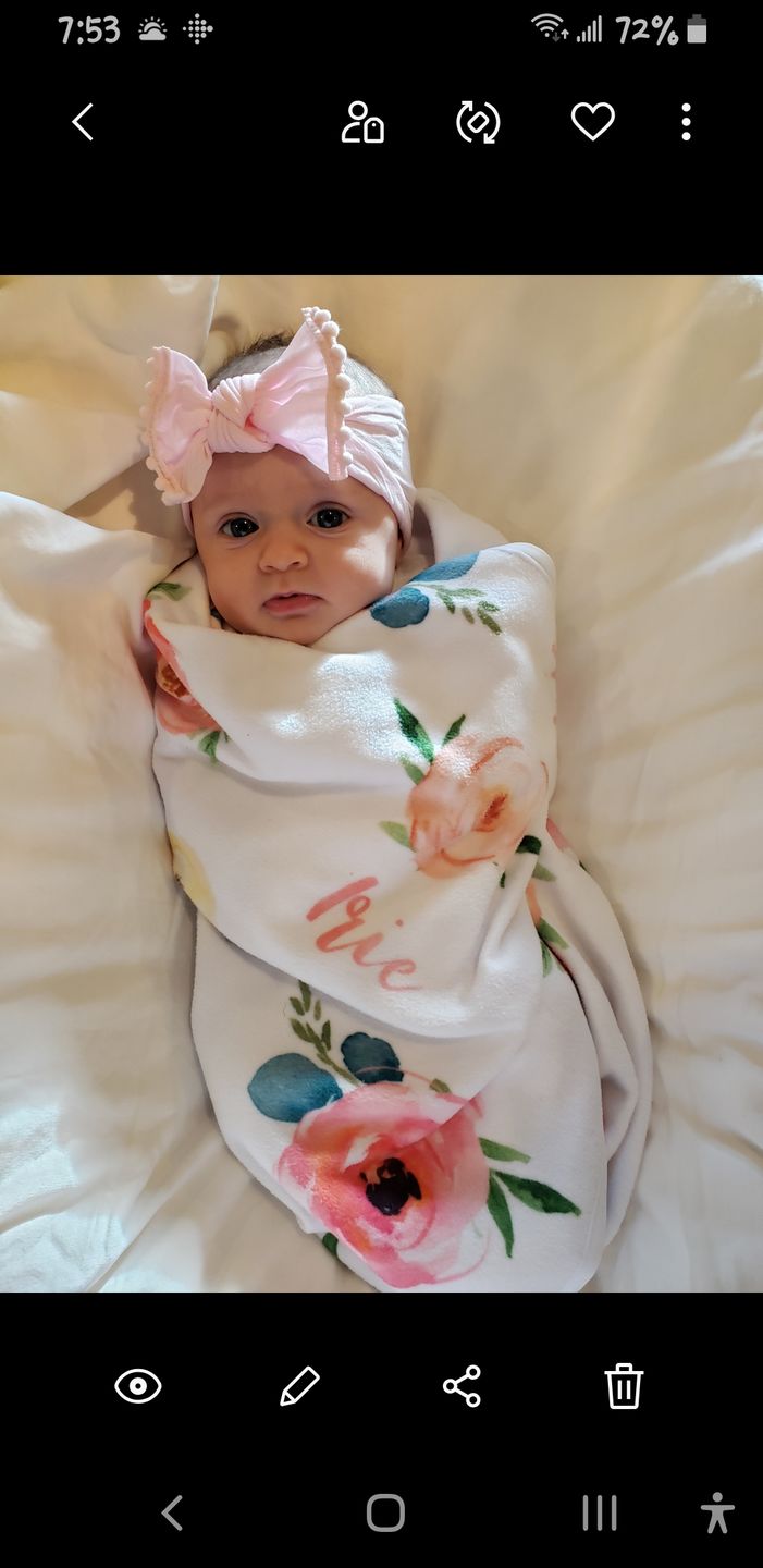 Customer photo review of Personalized Baby Girl Name Blanket, Light coral and pink floral