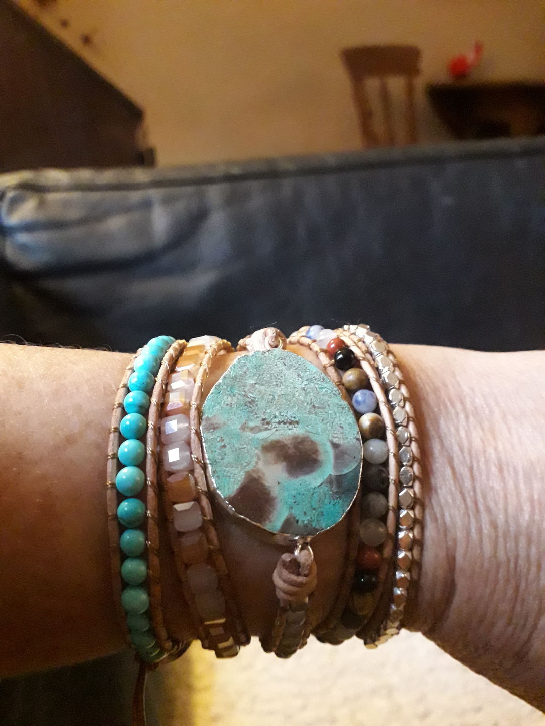 Customer photo review of Handmade Natural Ocean Jasper Leather Wrap Bracelet