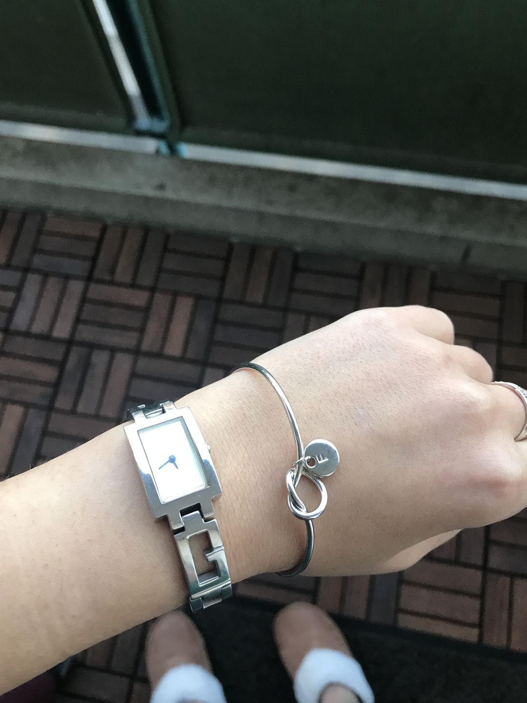 Customer photo review of AC Coin Initial Bangle Bracelet
