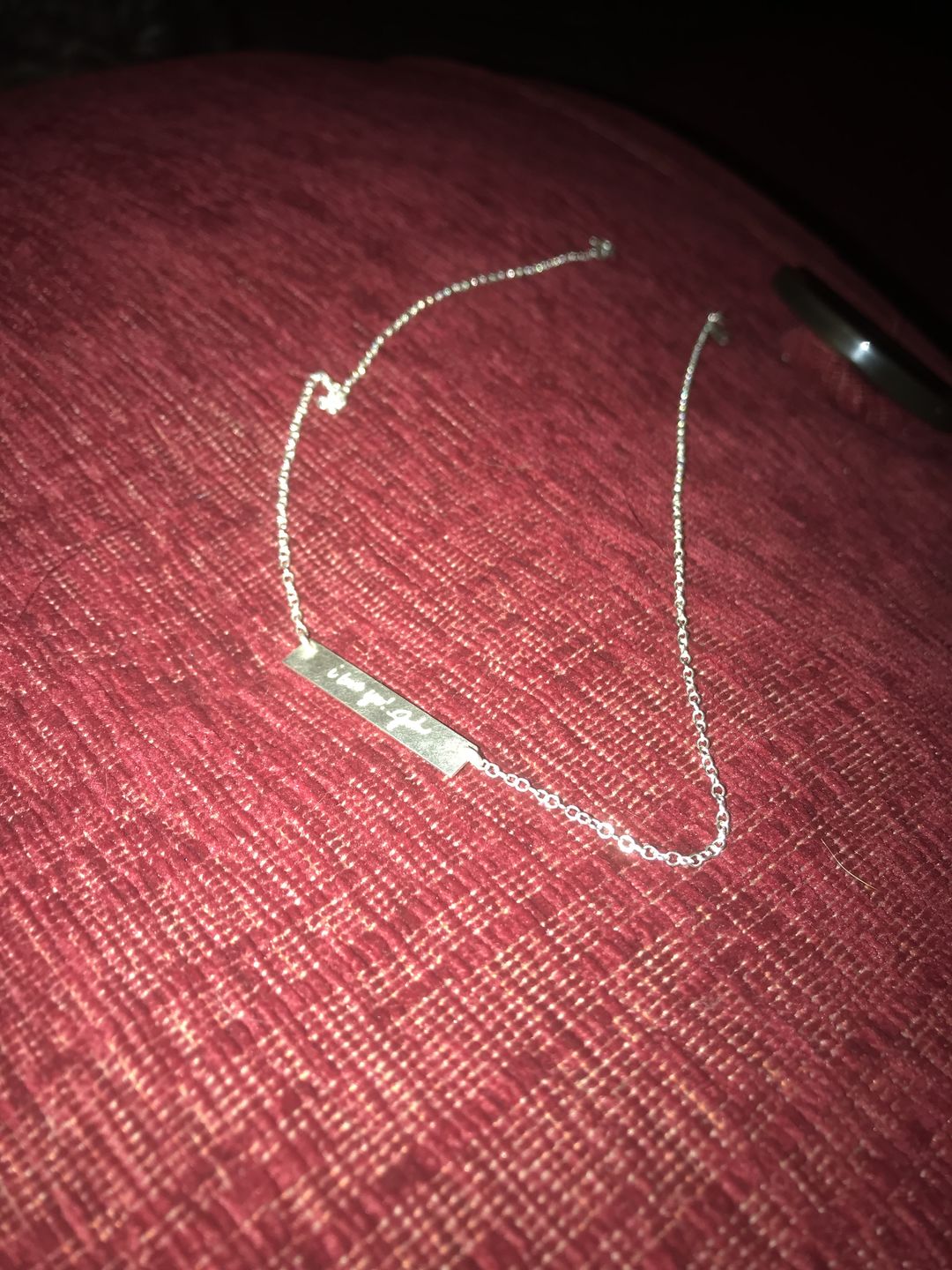 Customer photo review of Actual Handwriting or Signature Bar Necklace