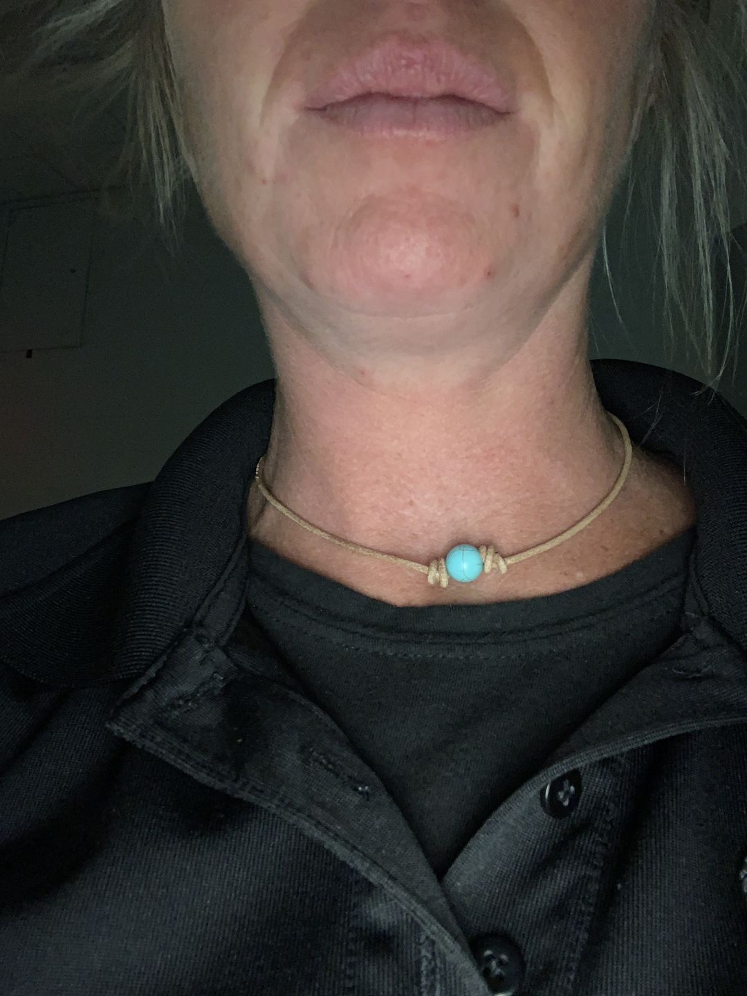 Customer photo review of Handmade Leather & Turquoise Bead Choker Necklace