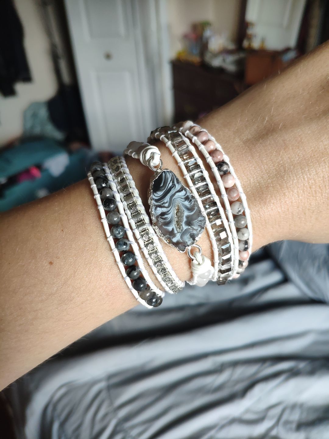 Customer photo review of White Labradorite Wrap Bracelet