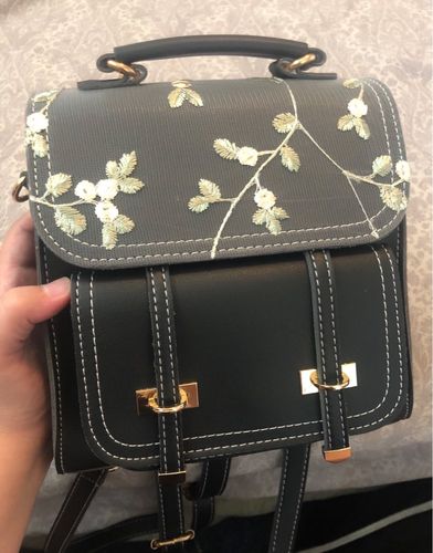 floral embroidered leather backpack