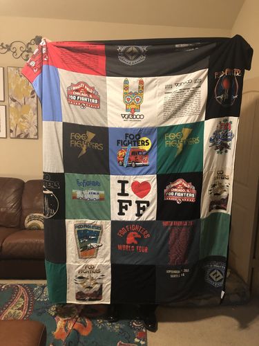 T-shirt quilt with music, concerts themes by Dawn from TX