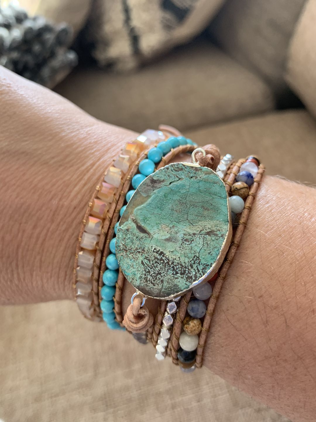 Customer photo review of Handmade Natural Ocean Jasper Leather Wrap Bracelet