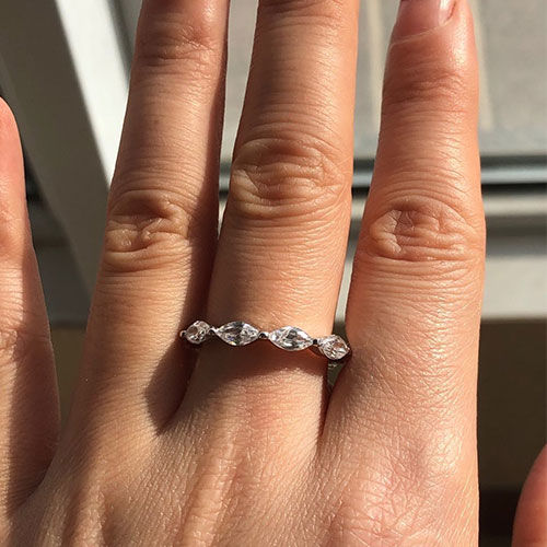 Customer photo review of Louily Eternity Pear Cut Wedding Band In Sterling Silver