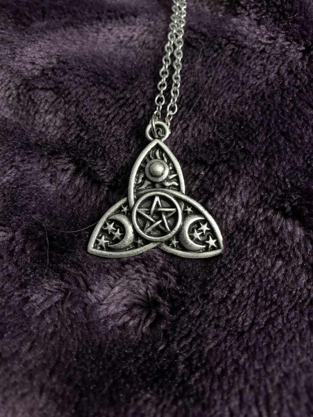 Customer photo review of Triple Moon Goddess Triquetra Necklace
