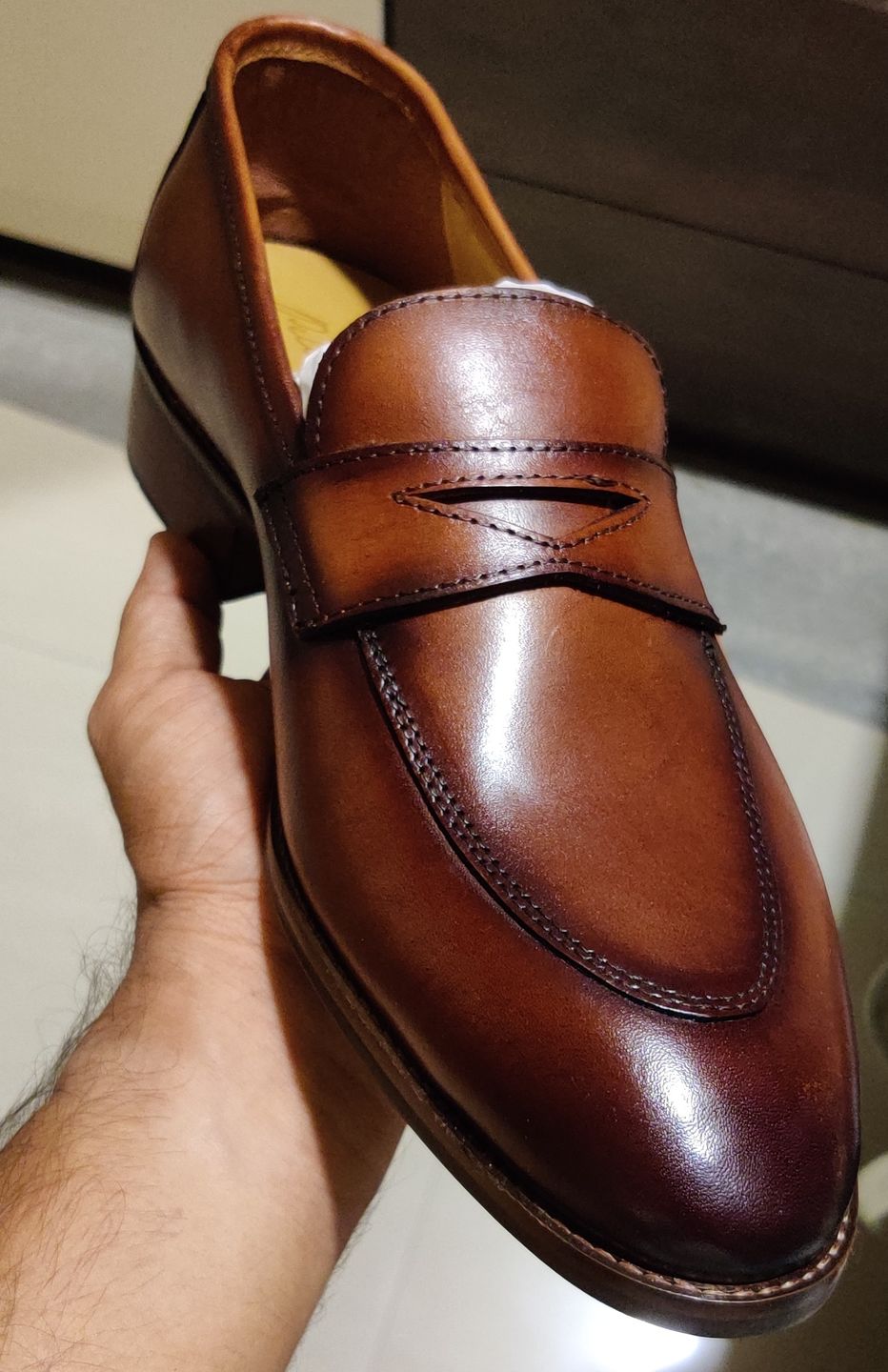 Customer photo review of Cognac Penny Loafers