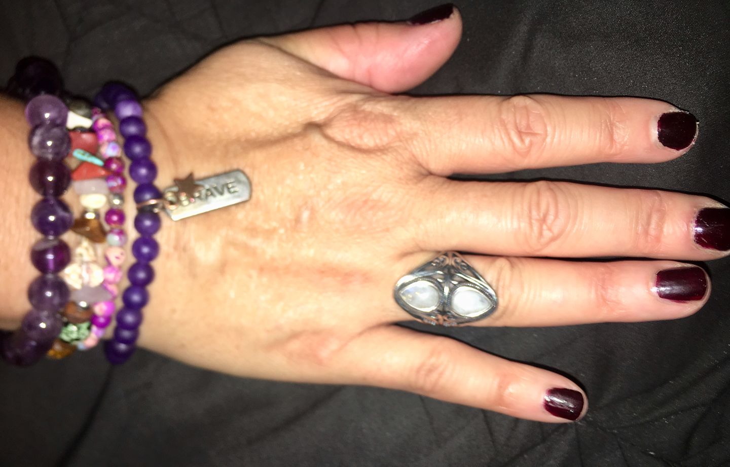 Customer photo review of Natural Rainbow Moonstone Ring