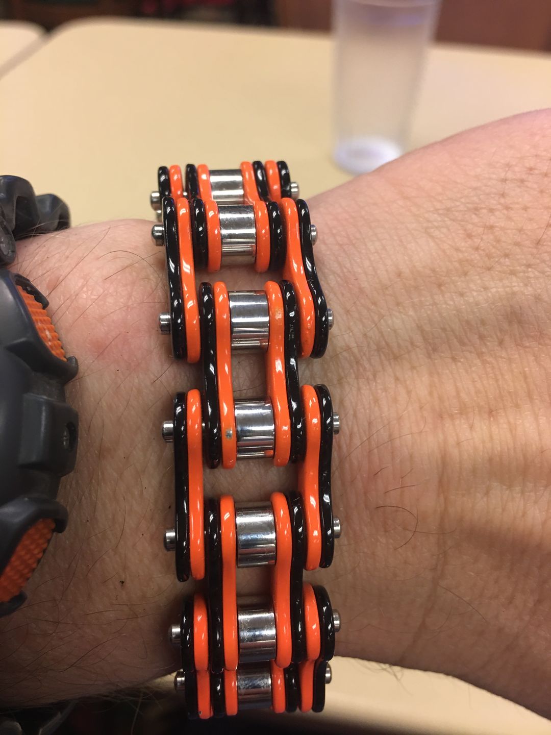 Customer photo review of Cycolinks Punk Orange Mens Bike Chain Bracelet