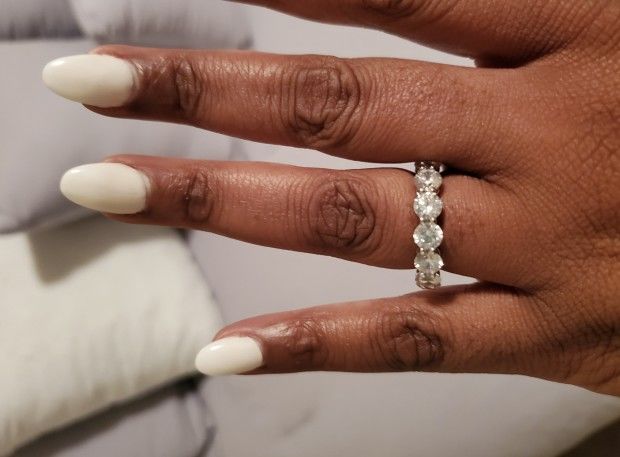 Customer photo review of Louily Classic Eternity Round Cut Women's Wedding Band In Sterling Silver