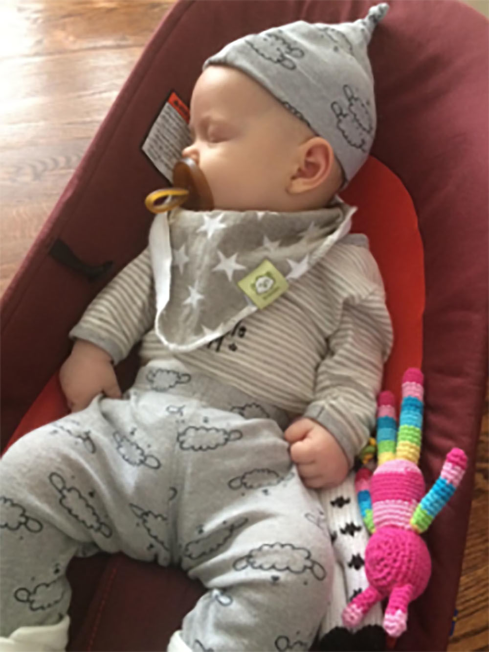 Customer photo review of Organic Baby Bandana Bibs
