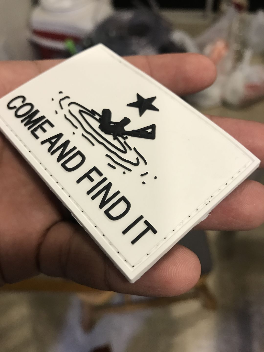 Customer photo review of Come And Find It Morale Patch (PVC)