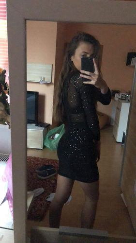 black sequin detail long sleeve mini dress