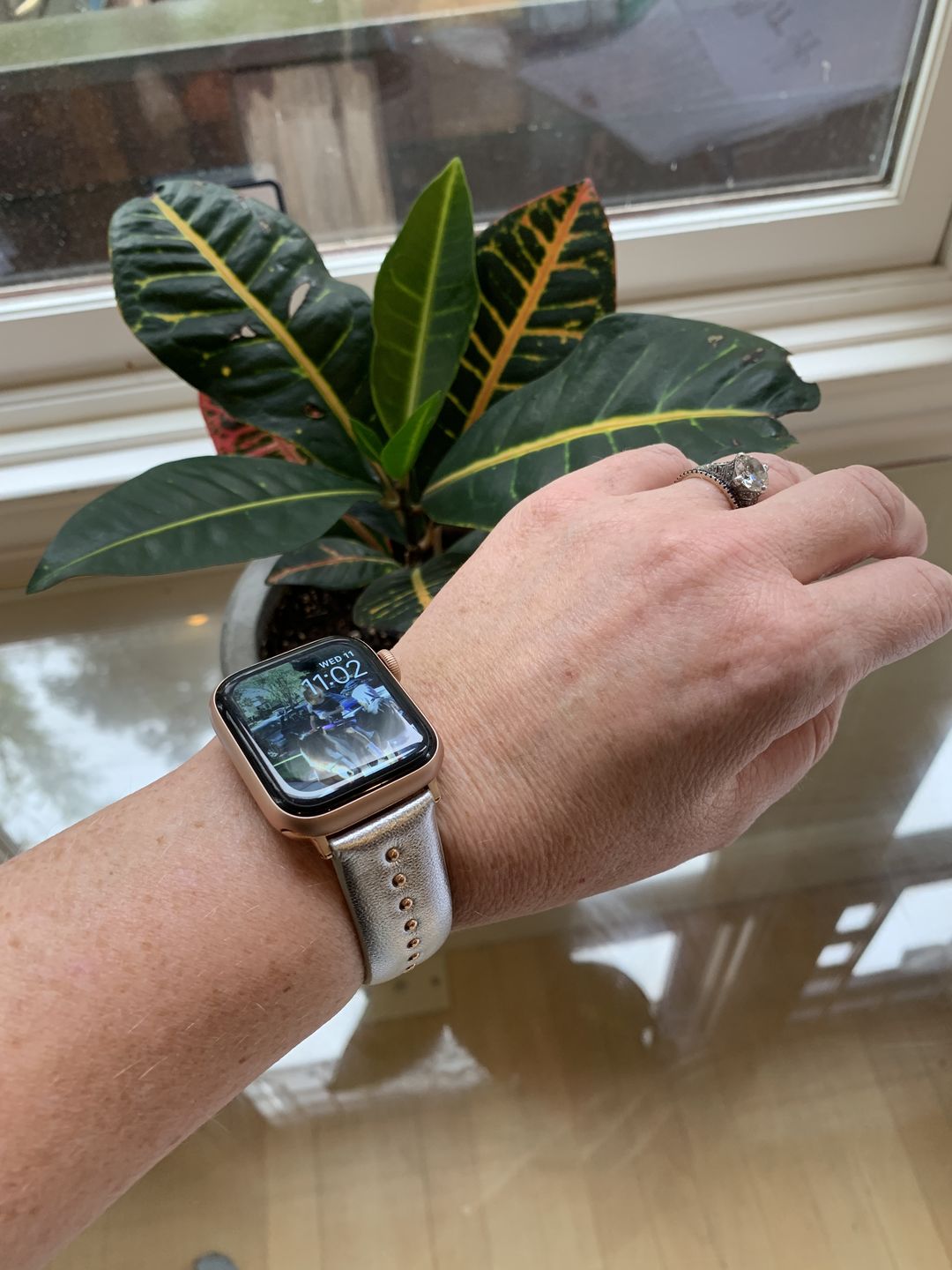 Customer photo review of Metallic Silver Stud Band for the Apple Watch in Rose Gold
