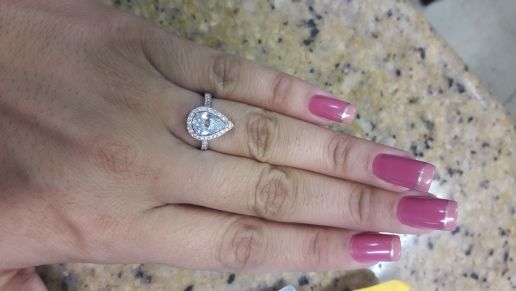Customer photo review of S925 Halo 2.2Carat Pear Cut Engagement Ring In Sterling Silver Everyday Wearable Ring