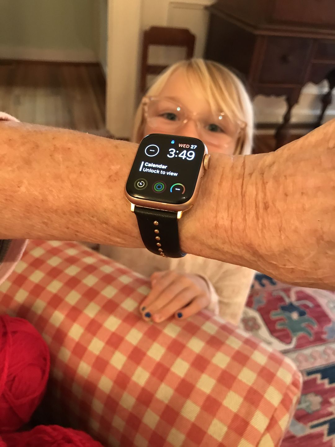 Customer photo review of Metallic Silver Stud Band for the Apple Watch in Rose Gold