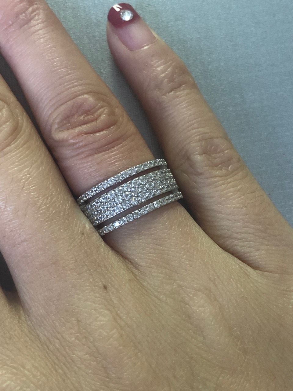 Customer photo review of Louily Unique Wide Women's Wedding Band In Sterling Silver