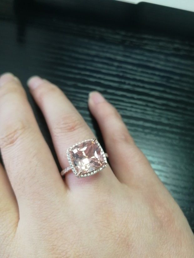 Customer photo review of Louily Rose Gold Cushion Cut Synthetic Morganite Halo Engagement Ring