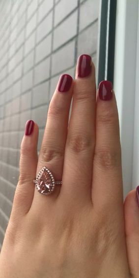 Customer photo review of Louily Rose Gold Halo Pear Cut Synthetic Morganite Engagement Ring