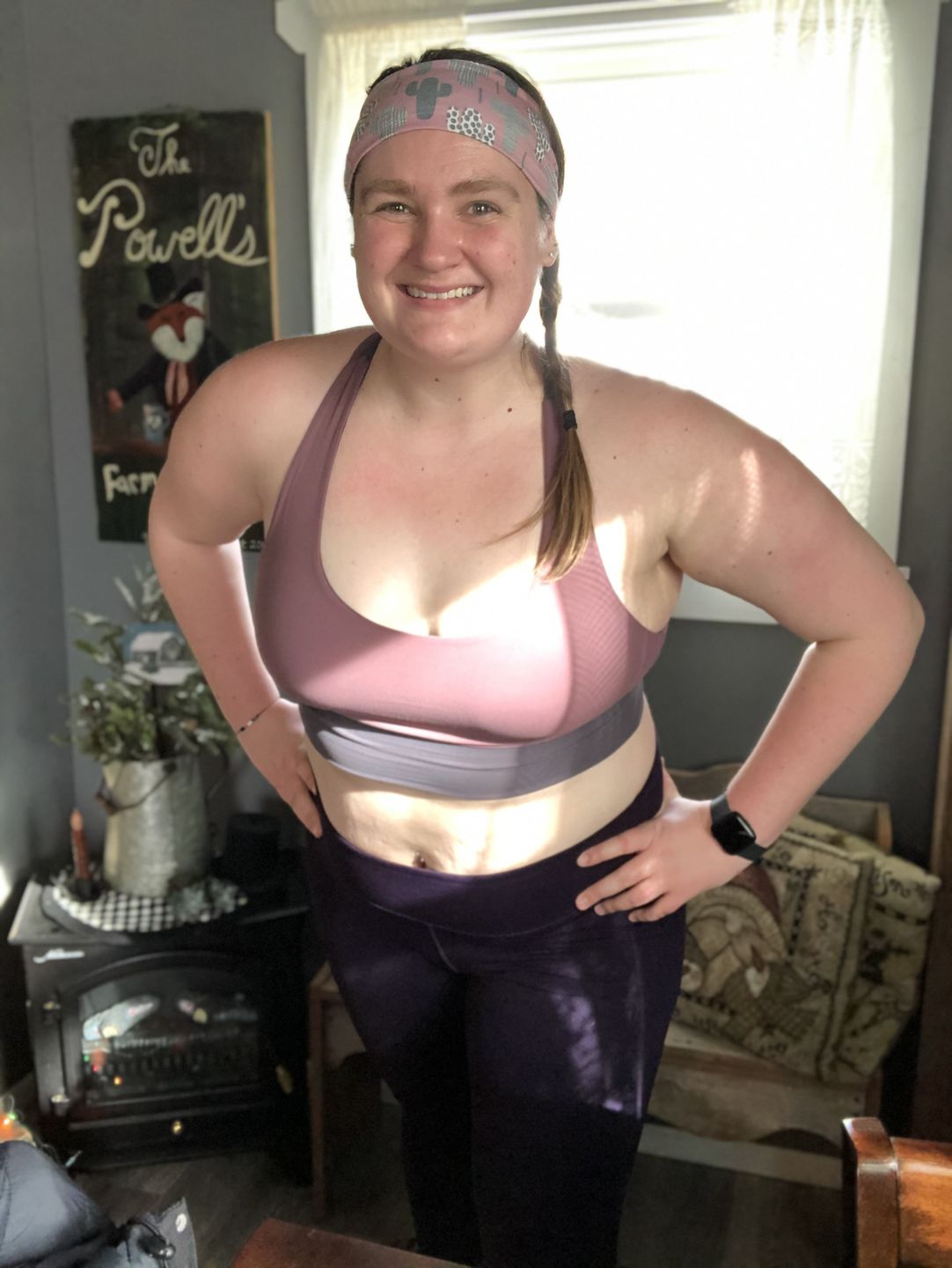 Customer photo review of Criss Cross Sports Bra - Muted Plum / Grey | MT LUXE