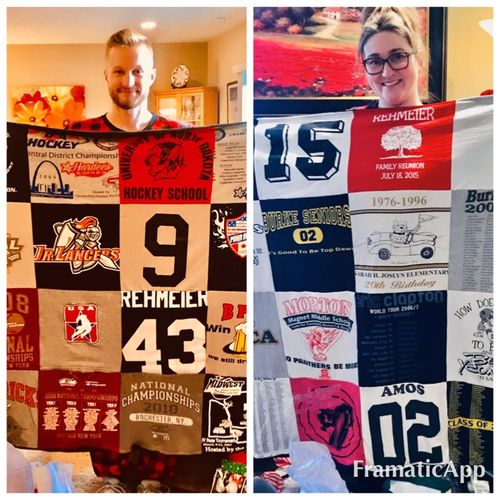 T-shirt quilt featuring rehmeier hockey team by Sally from NE