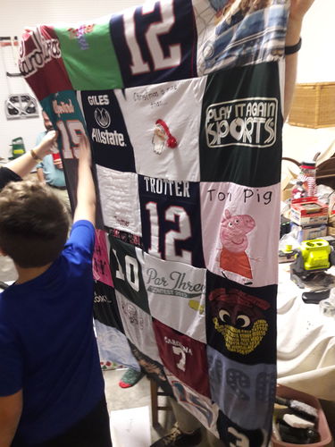 T-shirt quilt with sports, cartoons themes by Lynn from SC