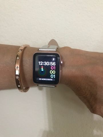 Customer photo review of Metallic Silver Stud Band for the Apple Watch in Rose Gold