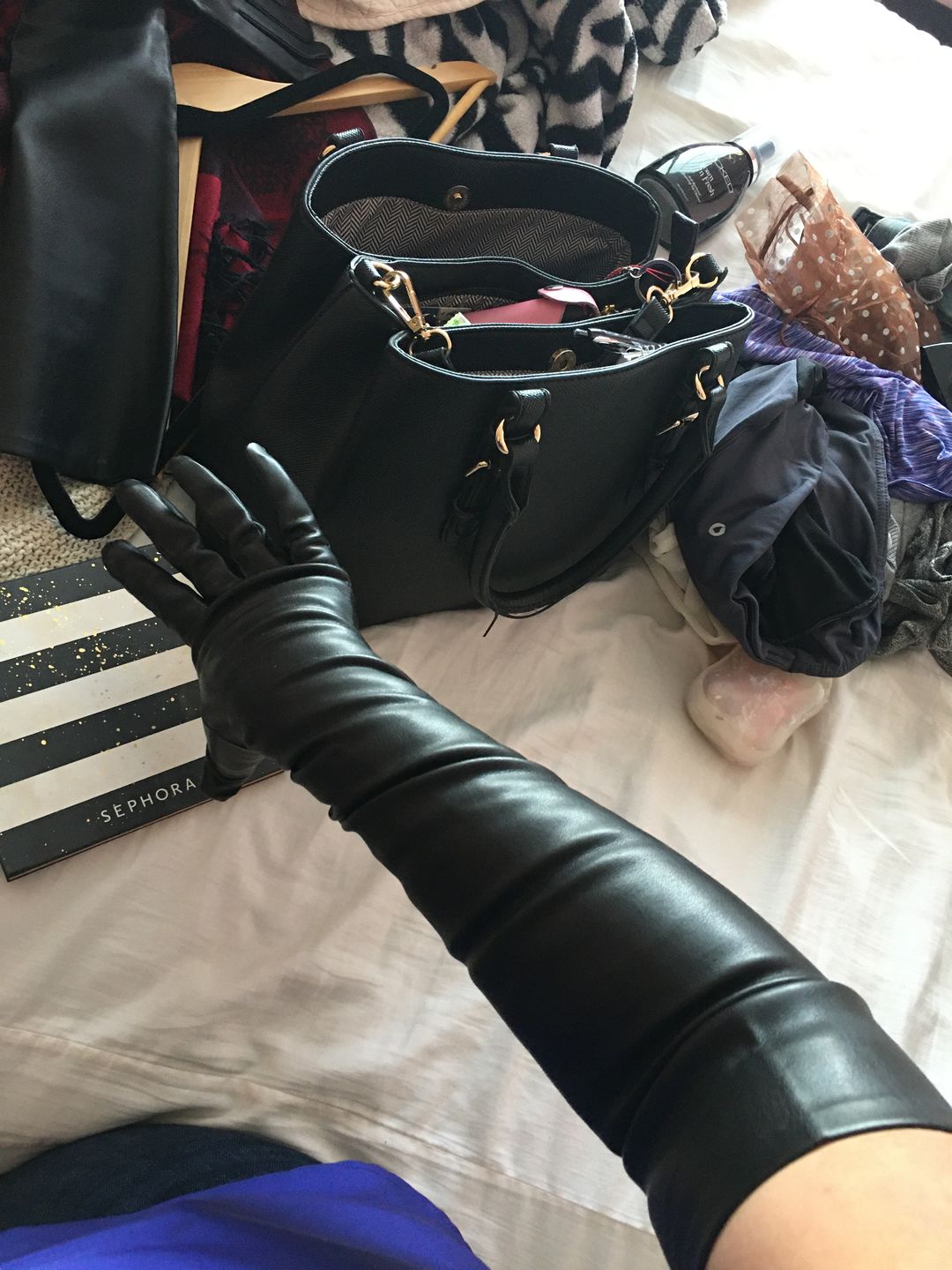 Customer photo review of Opera Gloves in Black Faux Leather