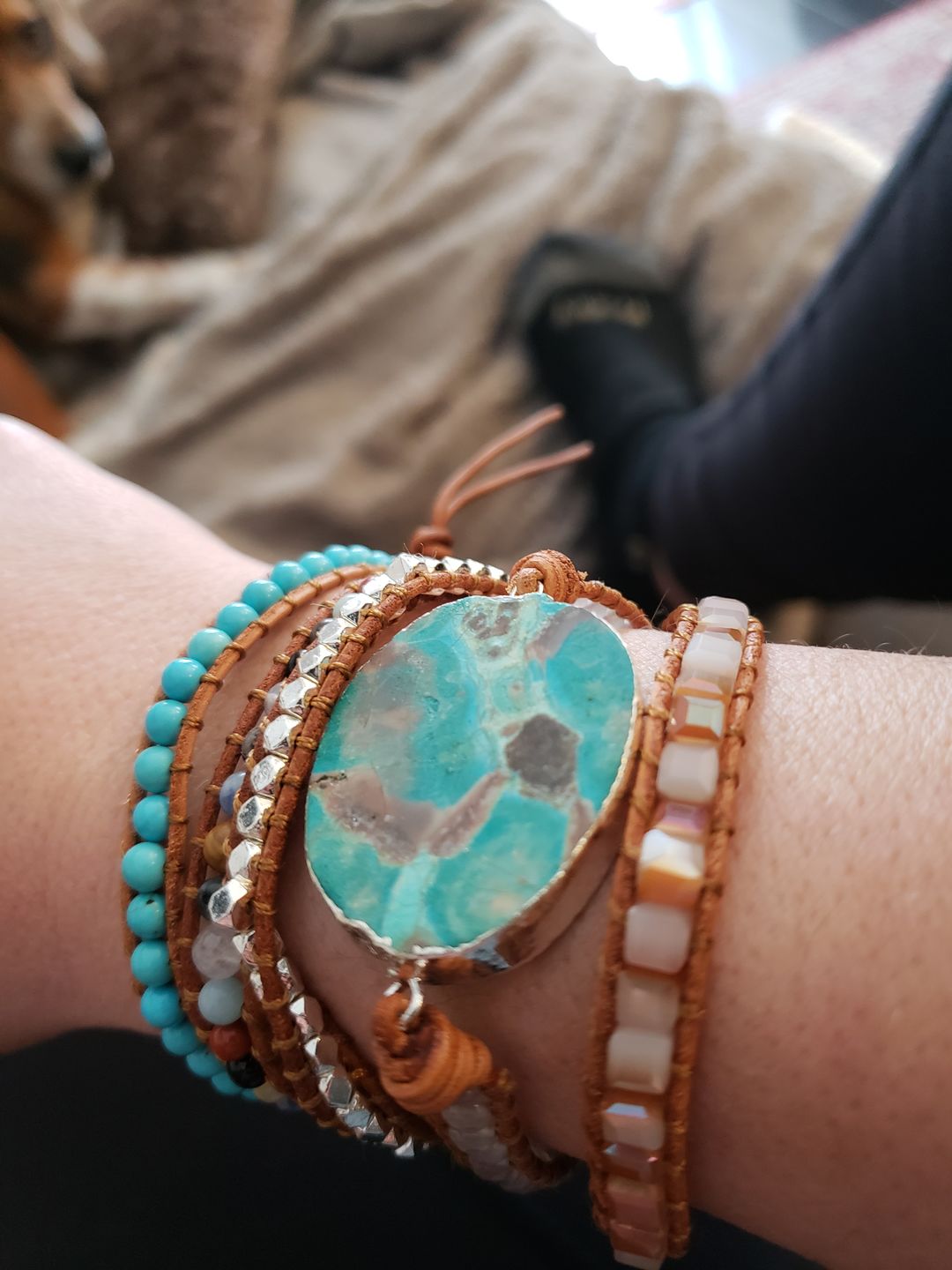 Customer photo review of Handmade Natural Ocean Jasper Leather Wrap Bracelet