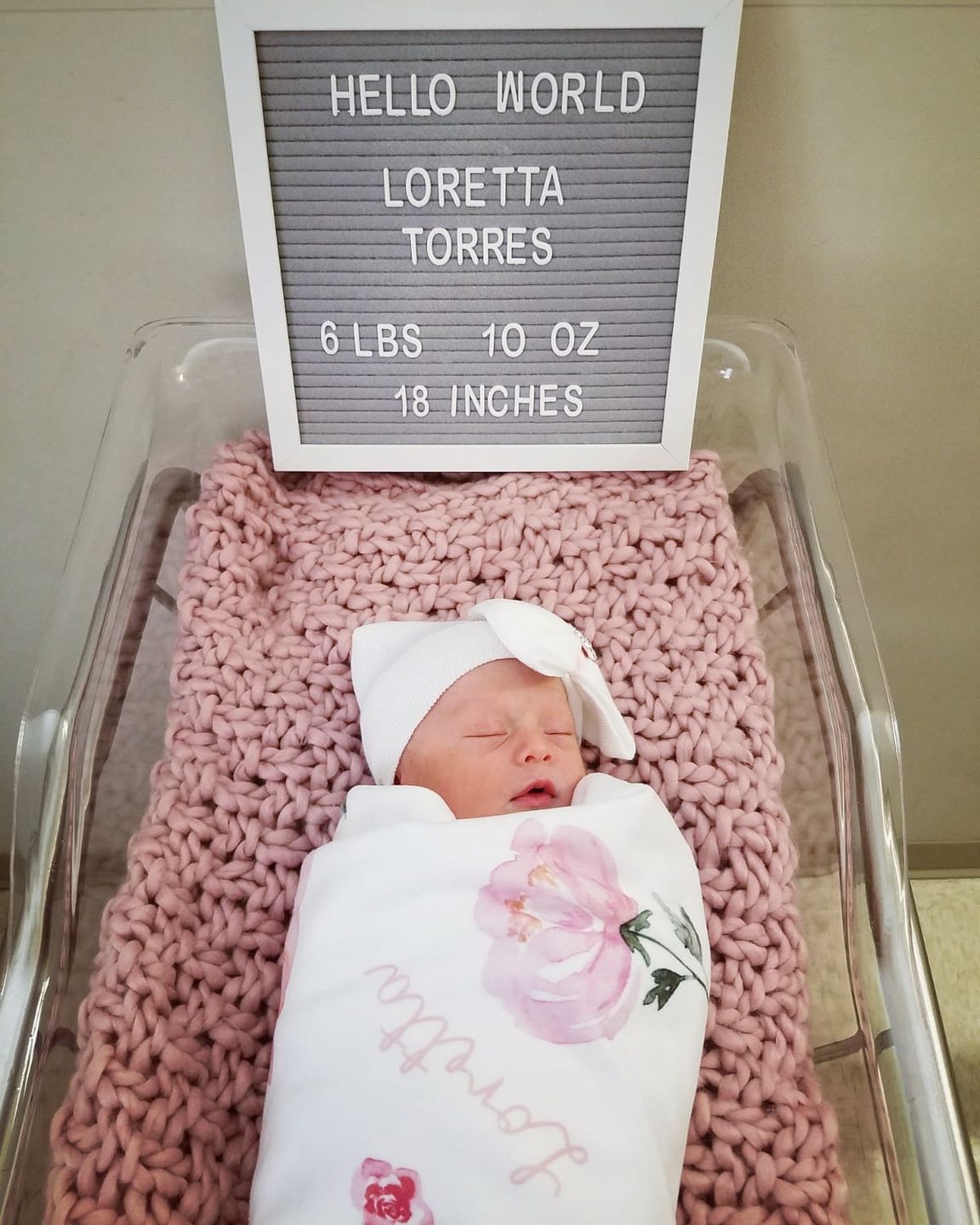 Customer photo review of Personalized Baby Girl Name Blanket, Light coral and pink floral