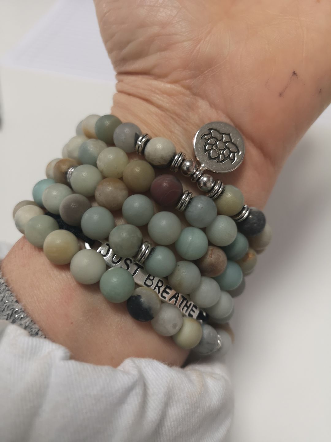 Customer photo review of 108 Natural Matte Amazonite Stone Mala Prayer Beads